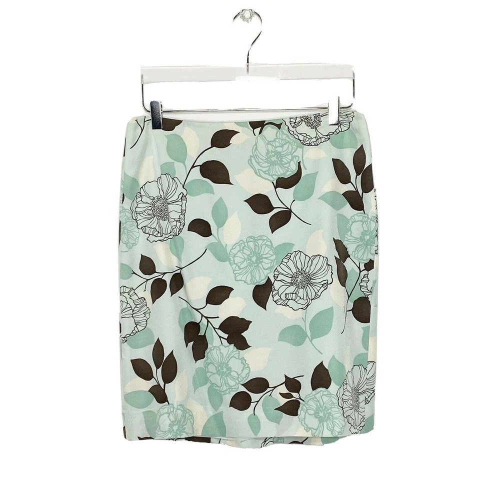 Ann Taylor Loft Skirt Womens Sz 6 Silk Blend Teal/Brown Pencil Career‎ Lined